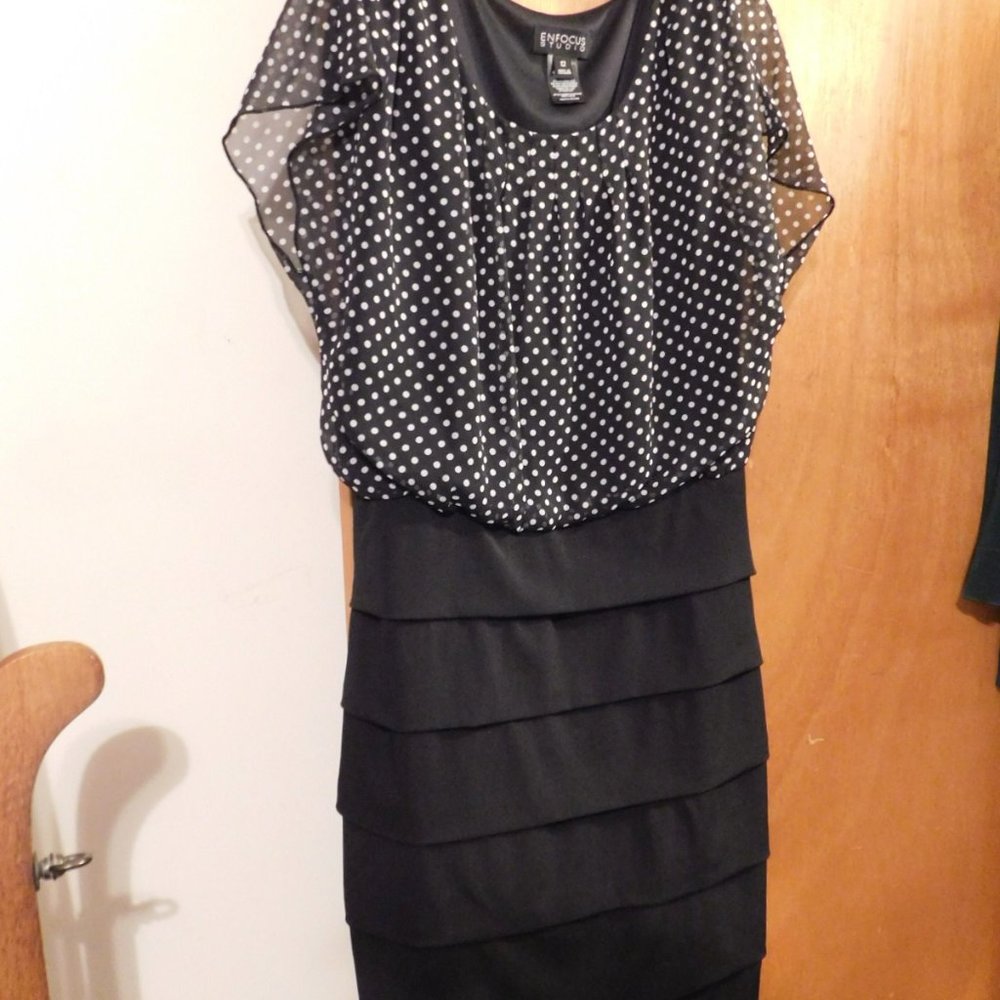 Polka Dot Blousy Layered Dress Gathered Pleated Pull on  Size 12